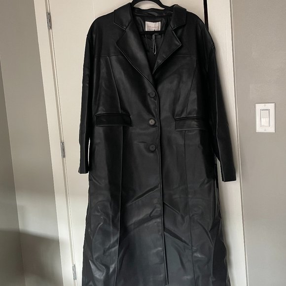 NWT | Dept. Anonym Faux Leather Coat with Pinched Pleats - Picture 9 of 9